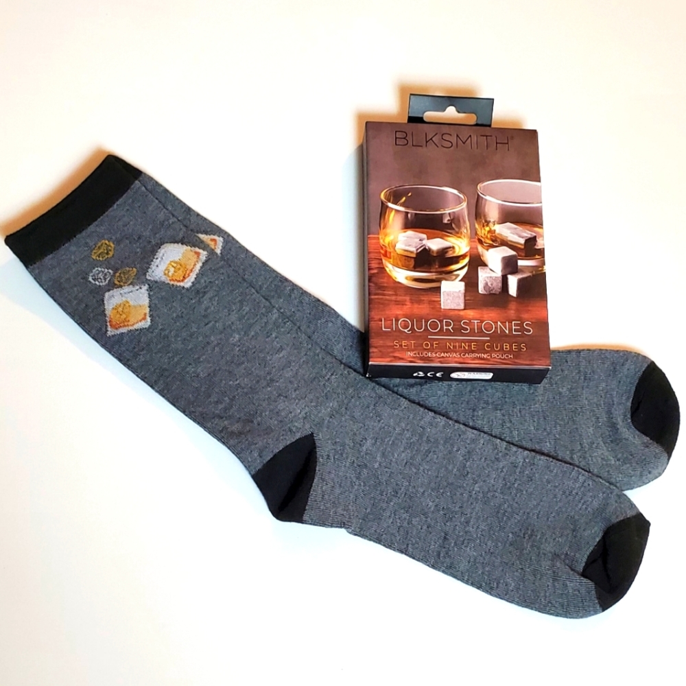 On The Rocks Set of 9 Liquor Stones with 1 Pair of Unisex Socks on the Rocks